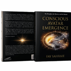 Book cover of "Conscious Avatar Emergence" by Fay Sahraie with cosmic imagery.